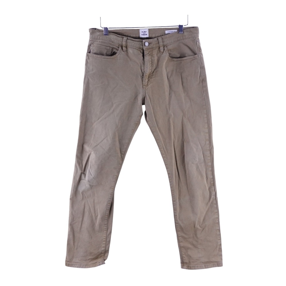 Flint and Tinder Mens 33x30 365 Tapered Fit Pants Khaki Brown Stretch Chino